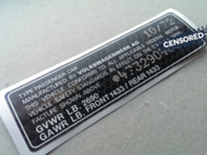 Decalcomania del numero VIN dell'inceppamento della porta. Porsche 914 1972–1976 - 91470111201 - CB.914.701.112.01