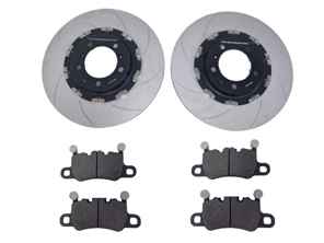 Floating brake disc and pad set slotted REAR. Porsche 991 GT3 / 981 GT4 / 718 GT4 / 718 Spyder - 99135240780, 99135240880, 98135240780, 98135240880, 98135240781, 98135240881, 98135294880, 98135294882, 9GT698451G, 99135294880, 99135294881, 99135294883 - 9GT615601N, 9M9GT698451