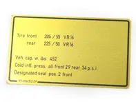 Bandenspanning sticker. Porsche 911 Turbo (1976-77) VS - 91100651209