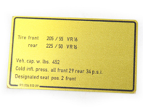 Calcomanía de presión de neumáticos. Porsche 911 Turbo (1976-77) EE. UU. - 91100651209