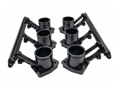Intake Manifold Adapter Kit with Fuel Rails for Standard Manifolds, Black. Porsche 964 / 993 3.6L 1989–98 - 96411071101, 99311071250 - AMS9050157 + AMS9050033, AMS9050158 + AMS905033