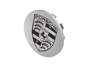Wheel cap Silver with black crest, Concaved. Porsche 95B Macan - 95B60115088Z