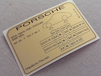 Tyre pressure decal. Porsche 911 (965) Turbo (1993 - 1994) USA - 96570128726