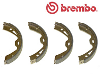 Handbrake shoes (set of 4). Porsche Panamera 970 / 981 Boxster / 981C Cayman / 991 Carrera - 97035299300, 97035299301, 97035299302, 298698533, 971698533, 971698533C, 971698533E, 971698533AA, 971698533D