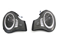 PHARES LHD (halogène H7) avec anneau DTR + indicateur LED + projecteur LED intégré antibrouillard noir brillant (PAIRE) - 996631065, 996631066