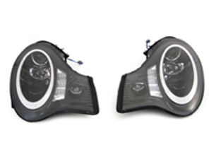 FAROS DELANTEROS LHD (halógeno H7) con anillo DTR + indicador LED + proyector LED incorporado Faro antiniebla negro brillante (PAR) - 996631065, 996631066