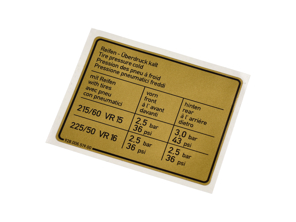 Sticker Bandenspanning. Porsche 928 1980-1982 - 92800651900 - PAKRA