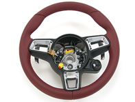 Steering wheel, leather in Bordeaux red. Porsche 982 Boxster / 982C Cayman / 991.2 - 9P1419091FFOG6, 9P1419091FF