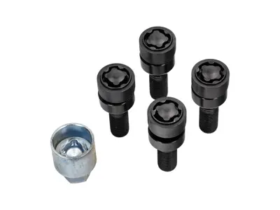 Locking Wheel Bolt Kit BLACK +5MM Longer - Original Porsche - 99136198000, 99136198004, 99136198003, 99136198004, 971698030B, 971698030A, 971698030