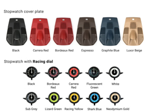 Sport Chrono Stopwatch met afdekplaat, Racing wijzerplaat. Porsche 991 2012-18 - 97064130105, 97064130105DAP, 97064130108, 97064130109, 9P1919203E, 99164130151, 99164130151DAP, 99164130200, 9P1919203C, 99155215102, 99155215100