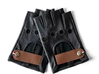 Guantes de conducción clásicos de piel sin dedos de color negro. Cambiadores cortos - 6013930681601, 6013929867818, 6013929814812