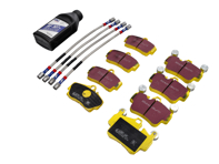 EBC 黄色刹车片套件 - 包括不锈钢刹车软管和 500 毫升 Super Dot 4 刹车油。保时捷 987.2 Cayman S 2010-12 - 99735139305, 99735193907, 98635293910, 98635293911, 99635513901, 99635513903, 99635513904, 98735563700, 98735563701, 98735563702 - PLK1097