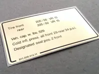Calcomanía de presión de neumáticos. Porsche 911 (1978 – 1980) EE. UU. - 91100651211