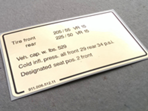 Autocollant de pression des pneus. Porsche 911 (1978-1980) États-Unis - 91100651211
