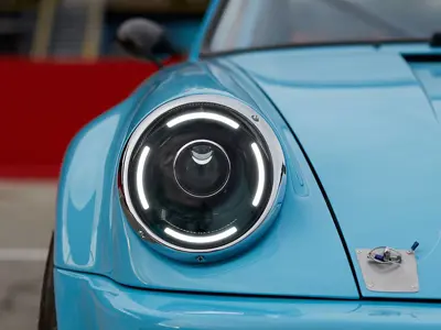 Juego de faros LED con reflector negro brillante, lado izquierdo. Porsche 911 / 964 - 91163111302, 91163102400, 91163111300