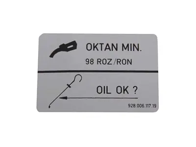 Aufkleber mit Kraftstoffkennzeichnung 98 Oktan. Porsche 964 Carrera RS / 968 bleifreier Kraftstoff - 92800611719