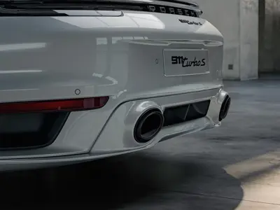 Tailpipes in Black of the sports exhaust system. Porsche 992 Turbo / Turbo S - 992044230