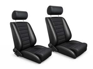 LeMans Bucket Seats, Black Leatherette / Black Basket Weave, SET OF 2. Porsche 356 / 911 / 912 1950–89