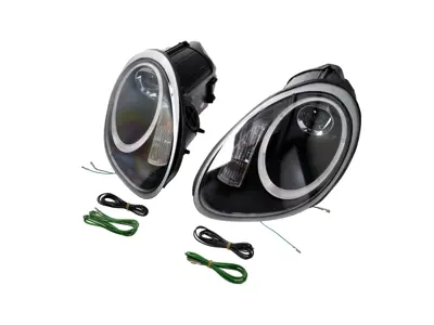 HEADLAMP PROJECTOR HALOGEN + AURORA LIGHT Porsche 987 05-08 BLACK LENS LHD - 99763115713, 99763115813
