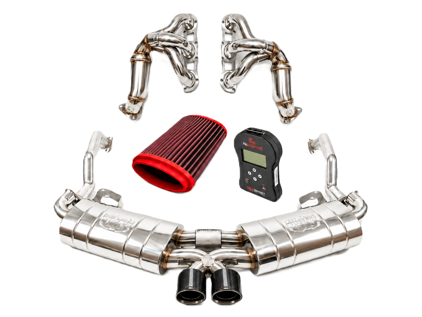 Fabspeed RACE Exhaust Performance Package, Carbon Fiber WITH ECU Upgrade. Porsche 987 Boxster / Cayman (2005-2008) - 98711311200, 98711311204, 98711311205, 98711311100, 98711311104, 98711311105 - FB416/16, FS.POR.987.ET, FS.POR.987.LTRHDR, FS.POR.987.MAXC