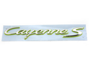 'CAYENNE S' in Chrome and Acid Green Rear Lid Badge for Porsche 958 Cayenne S HYBRID - 95855967551, 95855967550