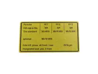 Autocollant Pression des pneus. Porsche 911 1972-1973 *Spécifications américaines. - 91100651201, 91100651202, 91100651220