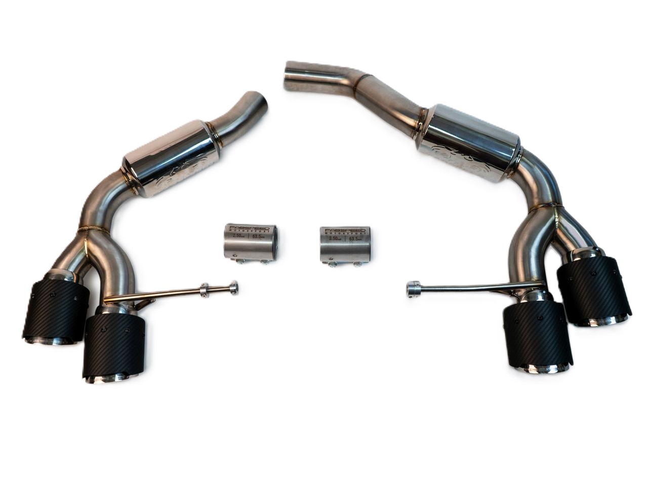 Fabspeed Rear Slip-On Sport Exhaust, Resonated (Quieter). Porsche Macan 2.0L (2014-2018) - 95B0442003, 95B0442004 - FS.POR.14MCN2L.RMBPCF, FS.POR.14MCN2L.RMBPP, FS.POR.14MCN2L.RMBPB, FS.POR.14MCN2L.RMBPTI
