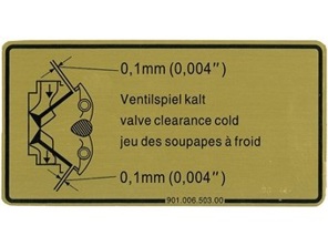 Sticker Inlaat- en uitlaatklepspeling. Porsche 911 / 914 / 964 - 90100650300 - 1601500106