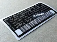 Door Jam VIN Number Decal. Porsche 911 (993) 1993–1998 - 99370111226