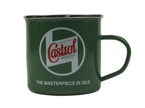 Klassischer emaillierter Blechbecher von Castrol.