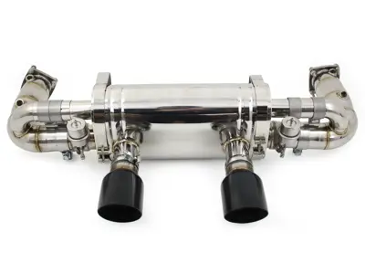 Race Exhaust switchable Porsche 991.2 Carrera with Black Diamond tail pipe finish - DesignTek - 9P1251053A, 9P1251053C - EX-PS991230T-2/101AT