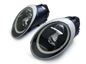 Headlamp Dual Projector Xenon + Aurora light, Black Lens. Porsche 997 05-08 RHD - 99763115713, 99763115813