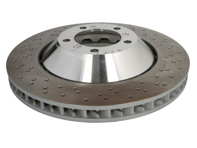 Brake disc rotor Front, Light Weight drilled-dimpled, 380x34mm. Porsche 98SP Boxster Spyder / 981/982 Cayman GT4  (OE 9GT615301N and 9GT615302N) - 98135140581, 98135140580, 98135140681, 98135140680, 9GT615301N, 9GT615302N - PFL41787, PFR41887