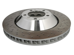 Brake disc rotor Front, Light Weight drilled-dimpled, 380x34mm. Porsche 98SP Boxster Spyder / 981/982 Cayman GT4  (OE 9GT615301N and 9GT615302N) - 98135140581, 98135140580, 98135140681, 98135140680, 9GT615301N, 9GT615302N - PFL41787, PFR41887