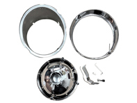 Headlamp set, loose kit, with chrome rim, without glass. Porsche  911 69-83 LHD - 91163111300, 1695100900