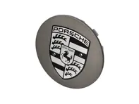 Wieldop in platina satijnmat met Porsche-embleem. Porsche 992.1 Carrera MKI 2019-24 - 9P1601149OB5, 9P1601149
