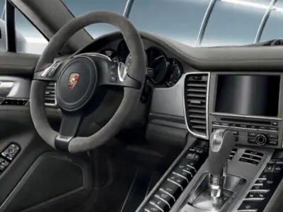 Multifunctioneel stuurwiel en PDK-keuzehendel in Alcantara. Porsche Panamera 2010>> - 97004480180, 97004480181