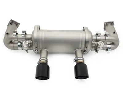 Race Exhaust switchable Porsche 991.2 Carrera in Titanium with Black Diamond tail pipe finish - DesignTek - 9P1251053A, 9P1251053C - TI/EX-PS991230T-2/101AT