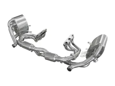 Sistema di scarico sportivo commutabile in acciaio inox con catalizzatori a 200 celle e collettori per Porsche 997-1 Carrera / S 2005-2008 - 99711110301, 99711110401, 99711110102, 99711110202, 99711121102, 99711121103, 99711121202, 99711121203, 99711123202, 99711123203