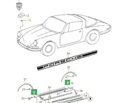 Tappi terminali del pannello della soglia laterale, cromati. Porsche 911 1968-73 - 90155911150, 911287-04, 90155911250, 911287-03, 90155911350, 911287-03, 90155911450, 911287-04