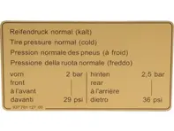 Autocollant Pression des pneus. Porsche911 1984-89 / 924 / 944 - 93770112700 - 1601500906
