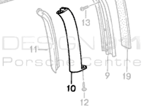 Junta del pilar B del capó del descapotable, lado IZQUIERDO. Porsche 944 - 94156151711, 94156151811, 94156151810, 94156151710