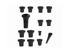 Set manopole cruscotto, NERO. Porsche 356B/356C - PCG35655200700, 64455281100700, 64455285300700, 64455283100700, 64455282101700, 64455285100