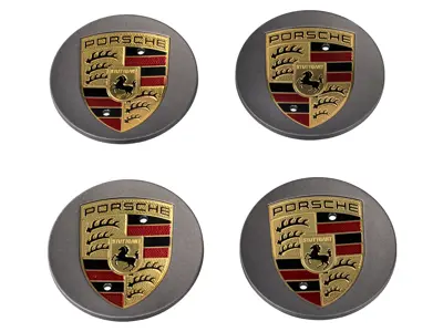 Wieldoppen in platina met gekleurd embleem voor Porsche Macan (set van 4) - 00004460514, 00004460714